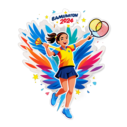 Pemain Badminton Kartun di Tengah Smash Wow! Sedia untuk Olimpik 2024!