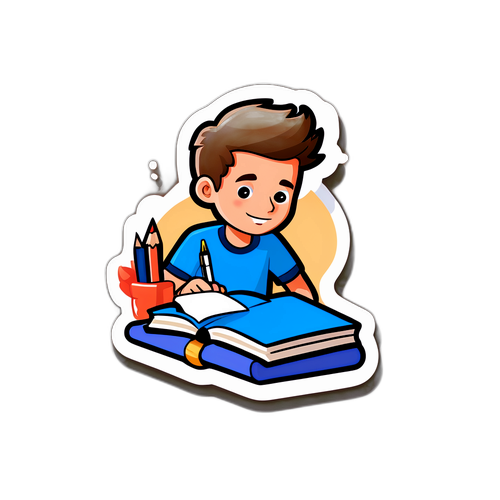 Sticker van Stijn Baert met een boek en een pen