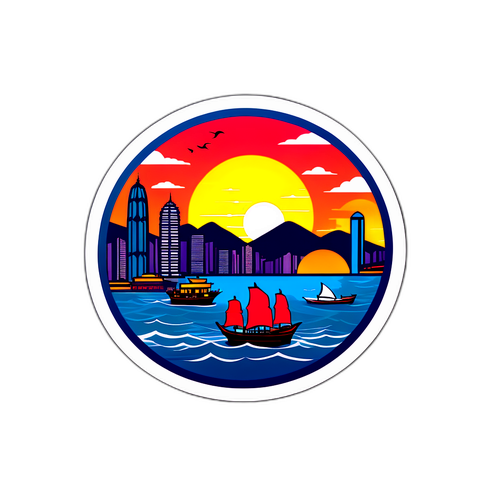 香港維多利亞港日落景色貼紙