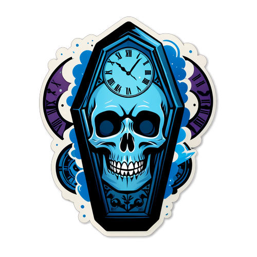 Stylisierte Totenkopf-Sarg mit Uhren