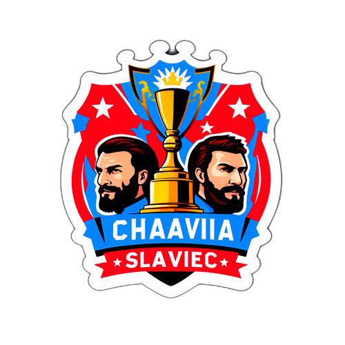 Návrh samolepky pro duel Slavia – Hradec Králové s mistrovskými trofejemi