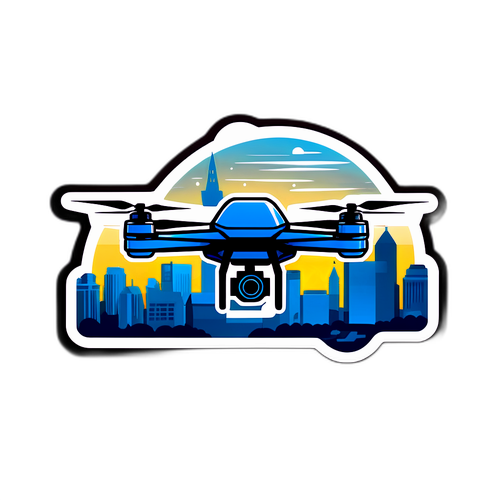 Een futuristische drone sticker met een skyline op de achtergrond