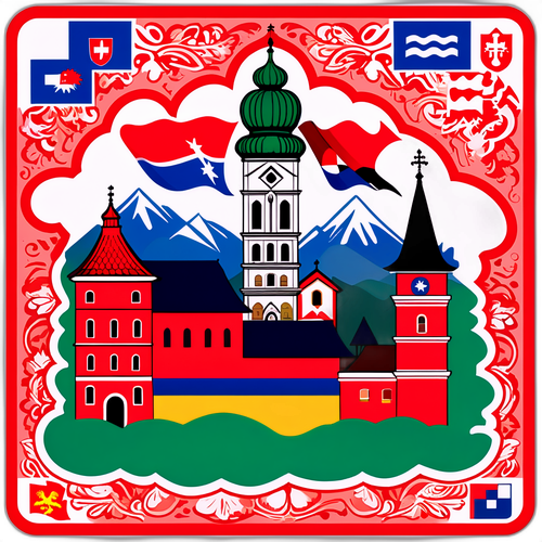 Sticker z symbolami Słowenii w stylu ludowym