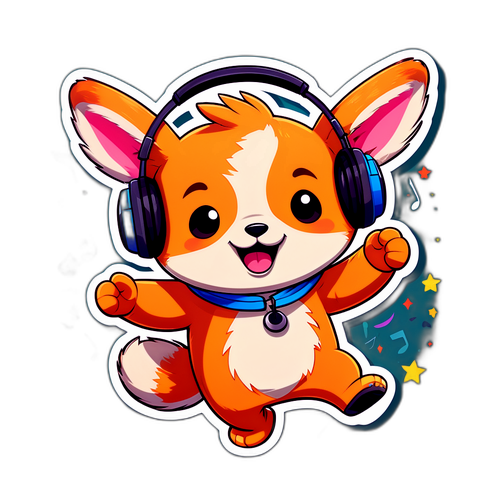 דמות חיה חמודה רוקדת עם אוזניות