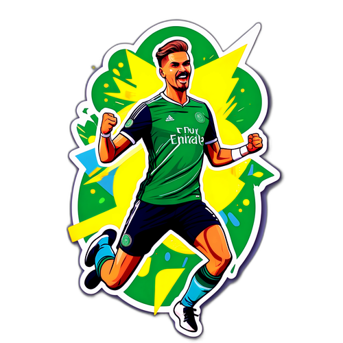 Sticker av Mikael Lustig i en triumferande pose