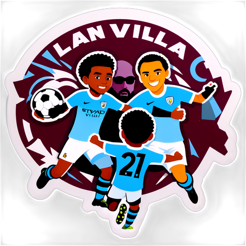 Sticker z kartoonem meczu Aston Villa z Manchester City