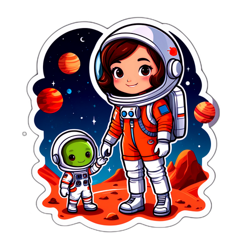 Una carina adesivo cartone di Samantha esplorando Marte