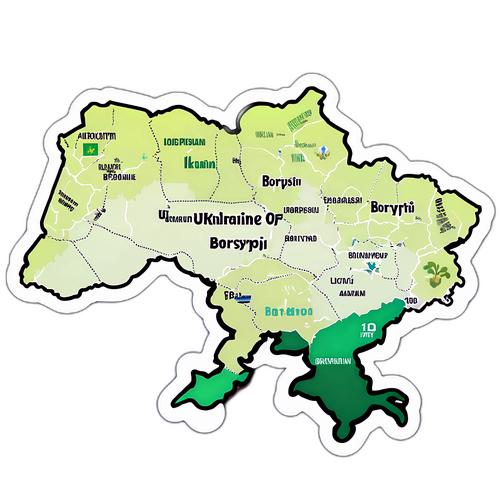 Карта України з акцентом на Бровари та Бориспіль, з цікавими фактами