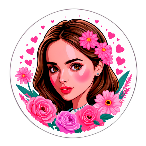 Romantischer Aufkleber mit Ana de Armas und Blumen