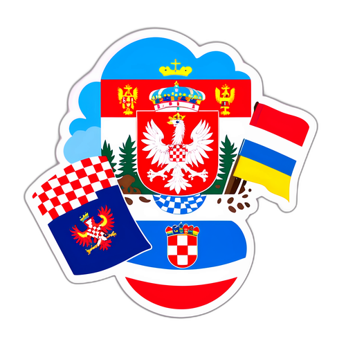 Sticker met een creatieve combinatie van de vlaggen van Kroatië en Montenegro