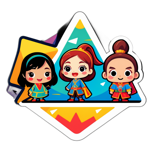 Kolmion draama-teemainen tarra, jossa kolme eri hahmoa