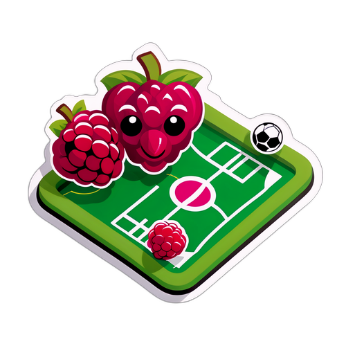 Наклейка з тривимірною грою на футбольному полі з малиновим фоном, що викликає захоплення