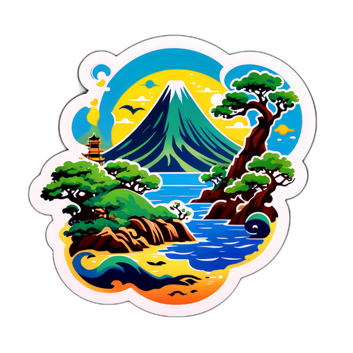 淡路島の神秘的な伝説に基づくファンタジースタイルのステッカー