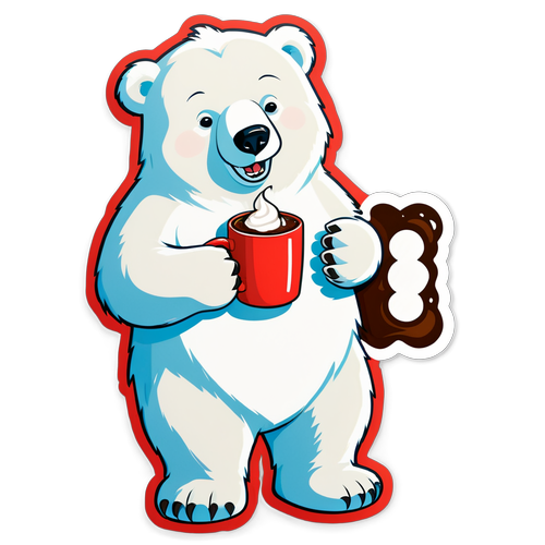 Urso Polar com Caneca de Chocolate Quente