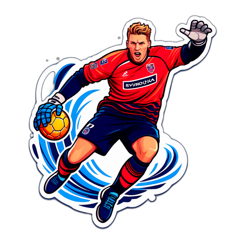 Actionfyldt klistermærke af Andreas Palicka i mål