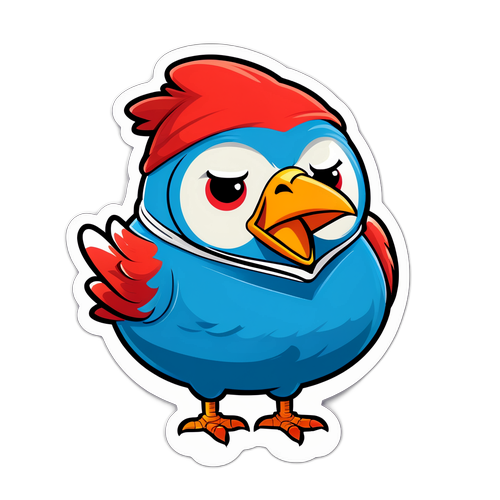 鳥のキャラクターがマスクをつけて鳥インフルエンザへの警告をユーモラスに表現しているステッカー