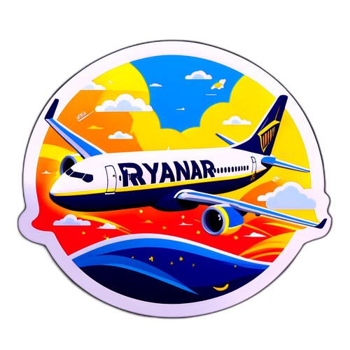 Un avion Ryanair avec des motifs amusants représentant des destinations de vacances populaires