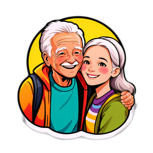 笑容满面的年轻女孩与老人