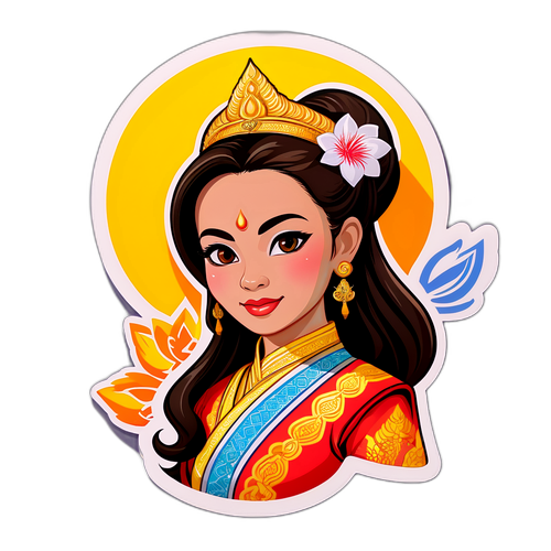 สติกเกอร์ของอนจักรพงษ์ featuring ผู้หญิงสวยในชุดไทยโบราณ