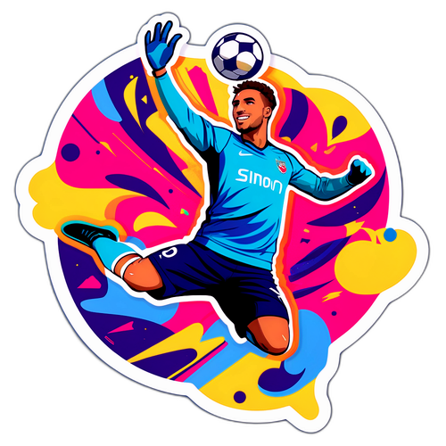 Design de sticker cu Unai Simon făcând o salvare spectaculoasă