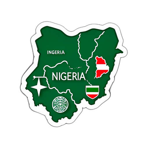 Thiết kế sticker liên quan đến Nigeria với bản đồ và biểu tượng văn hóa độc đáo