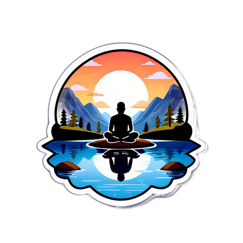 Huzurlu Gölde Meditasyon Yapan Karakter Sticker'ı