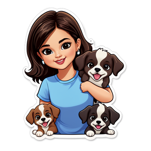 Un'adorabile cartone animato di Selena Gomez con cuccioli