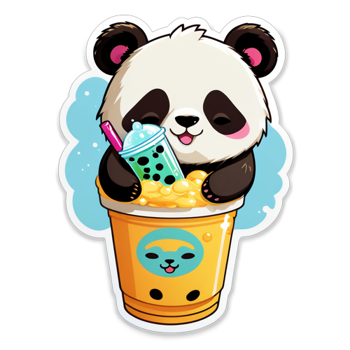 Sleepy Panda Hugging Bubble Tea