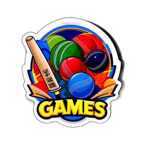 מדבקה לאוהבי קריקט עם מחבטים וכדורים