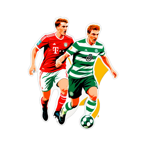 A dynamic illustration of Celtic and Bayern Munich football players in action