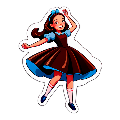 Eine cartoonhafte Figur von Michaela Schmidt, die fröhlich um eine riesige Schokolade tanzt