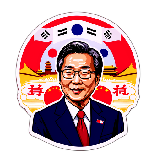 李在明抵达北京会议的贴纸