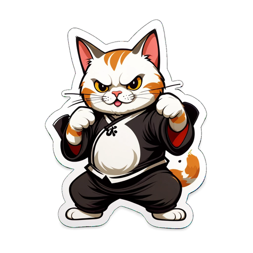 Unleash Your Inner Warrior: Meet the Fierce Kungfu Cat Sticker! 