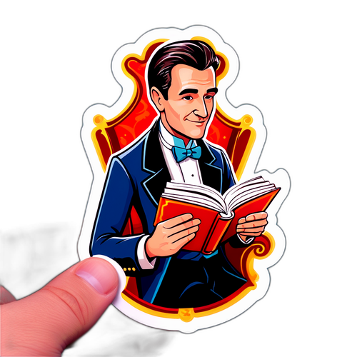 Autocolant cu Florin Piersic Jr. citind o carte