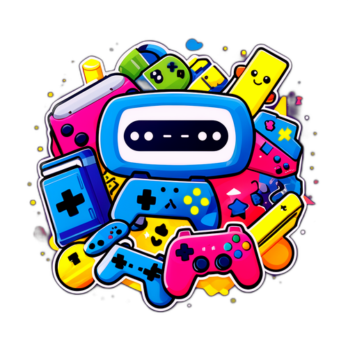 Rappresentazione giocosa di console e controller di videogiochi