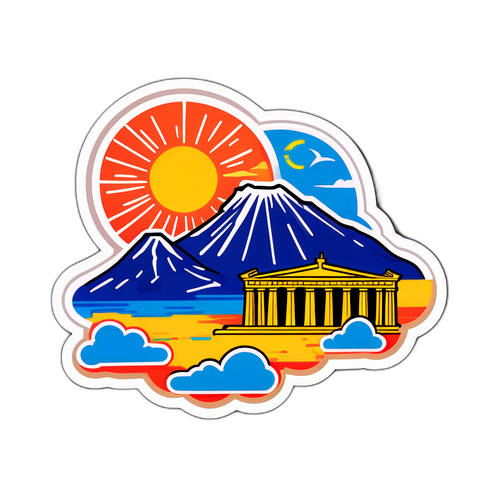 Σκίτσο αυτοκόλλητου που αναδεικνύει τη ζωή στην Αθήνα με το νόημα "καιρός."