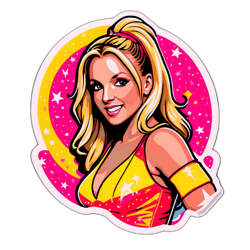 Vibrantní nálepka oslavující hudební kariéru Britney Spears