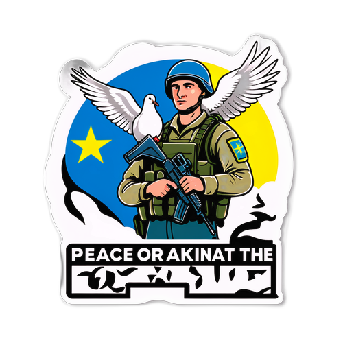 Illustration eines Soldaten und einer Friedenstaube mit dem Text "Frieden für die Ukraine – Gemeinsam gegen den Krieg."