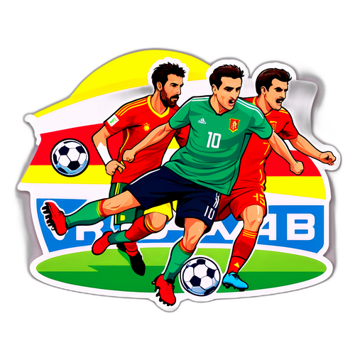 מדבקה צבעונית של משחק כדורגל בין בולגריה לספרד