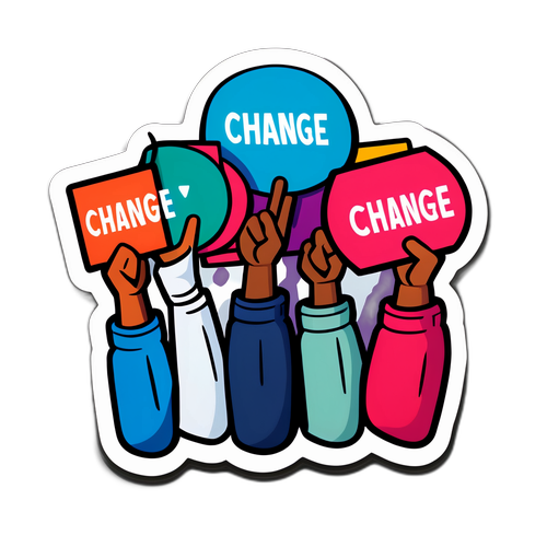 Een sticker van een demonstratie voor verandering