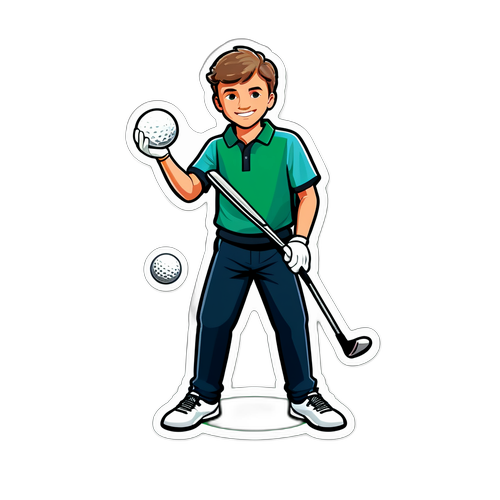 Sticker van Luke Littler in een sportieve houding met golfclubs