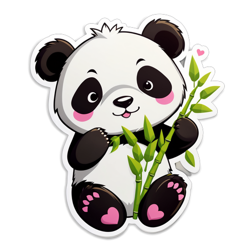 Panda Adorable: Furaha na Mapenzi Yanayopaa! Tumie Sticker Hii Kuonyesha Upendo Wako!