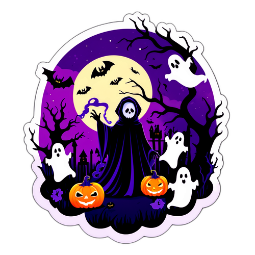 Halloween klistremerke med spøkelsesscene
