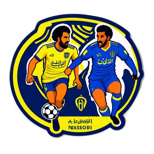 Sticker cu meciul intens de fotbal între Al-Zawraa și Al-Nassr