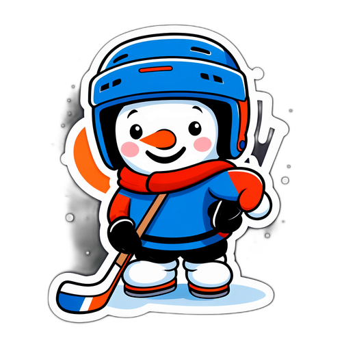 Sticker jucăuș cu om de zăpadă în echipament de hochei