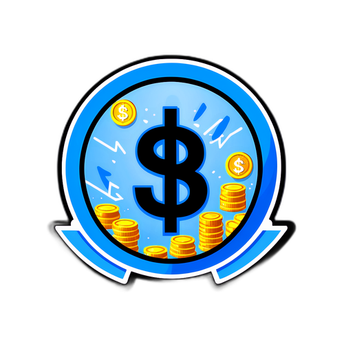 Ilustración del símbolo del dólar azul con un gráfico ascendente y monedas