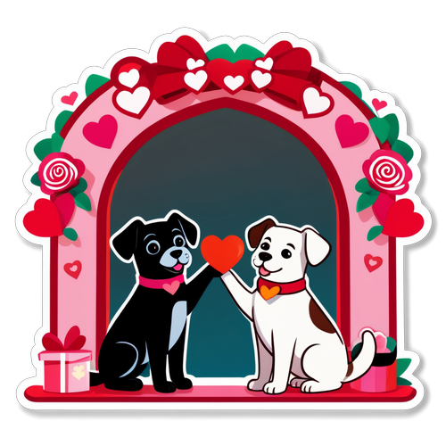 Sticker Hidangan St. Valentine dengan Anjing yang Menggembirakan