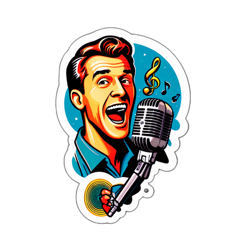 Retro-sticker van Koen Wauters met microfoon