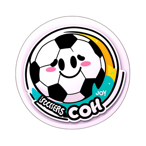 Desenho Engraçado de uma Bola de Futebol com a Frase 'Futebol é Alegria!'