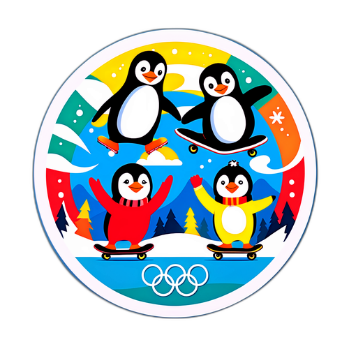 Χαριτωμένα καρτούν σκέιτερς κάτω από τον χειμερινό ήλιο